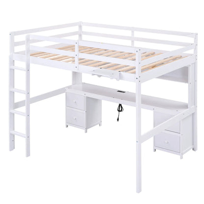 Loft Bed With Desk and Storage Charging Station
