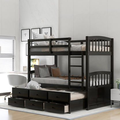 Bunk bed with trundle and drawers, black metal frame with arched headboard and footboard on Tampa Home & Garden Store