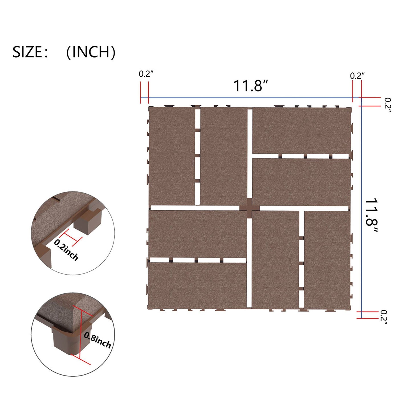 Waterproof Interlocking Acacia Patio Deck Tiles