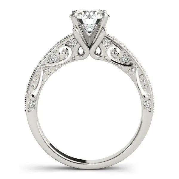 Engagement ring, 14k white gold antique prong round diamond 1 1/8 cttw with filigree shoulders on Tampa Home & Garden Store
