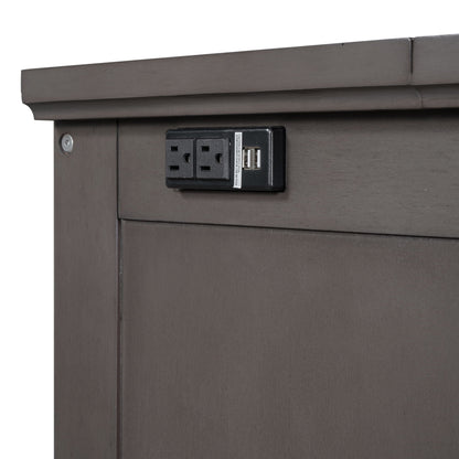 Solid pine Murphy bed chest cabinet in dark wood finish with charging station and USB port on Tampa Home & Garden Store