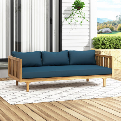 Claremont 3 Seater Daybed teak acacia wood with water resistant teal cushions HouseOfZazla on Tampa Home & Garden Store