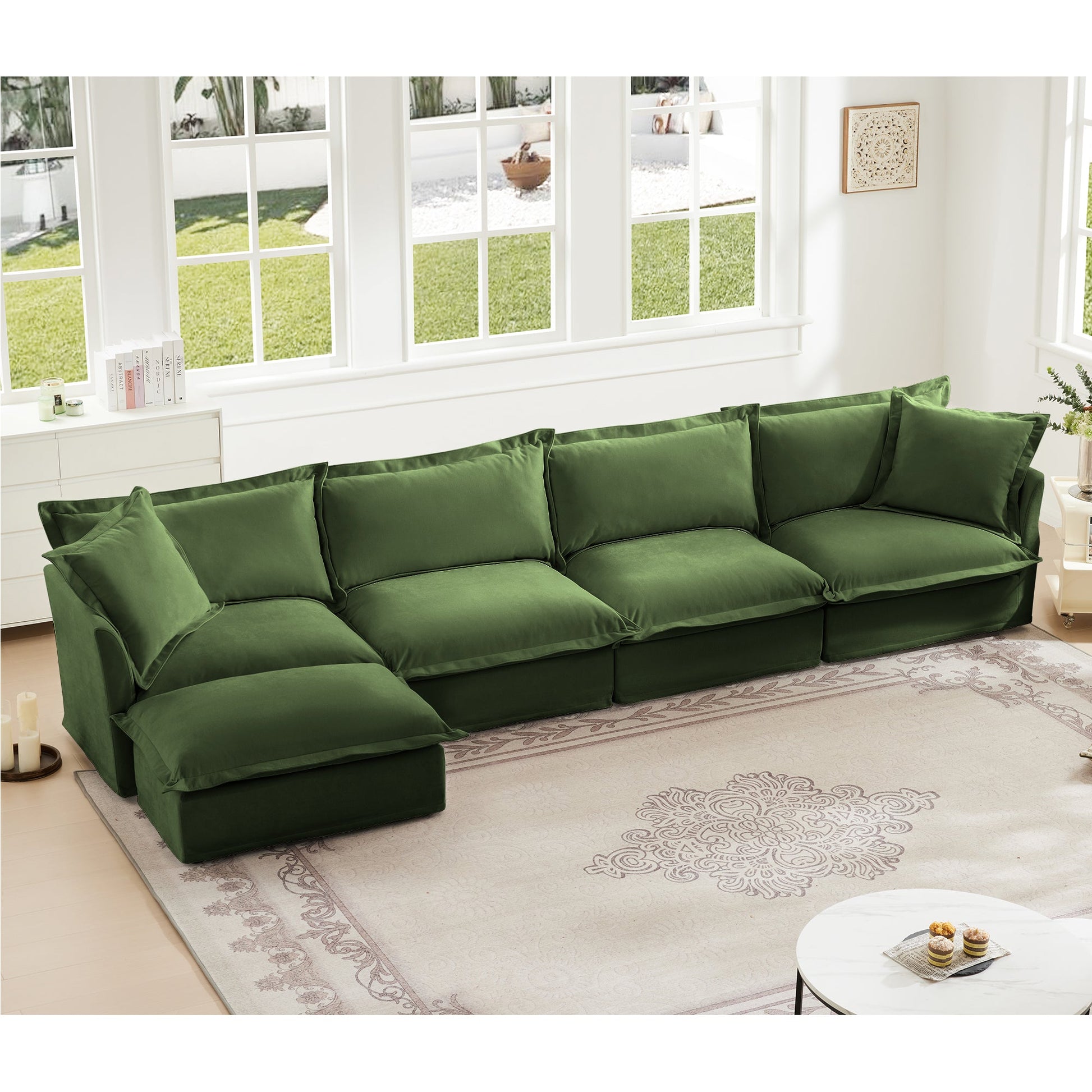 Slipcovered L-shaped 4-seat sofa in green fabric by HouseOfZazla on Tampa Home & Garden Store