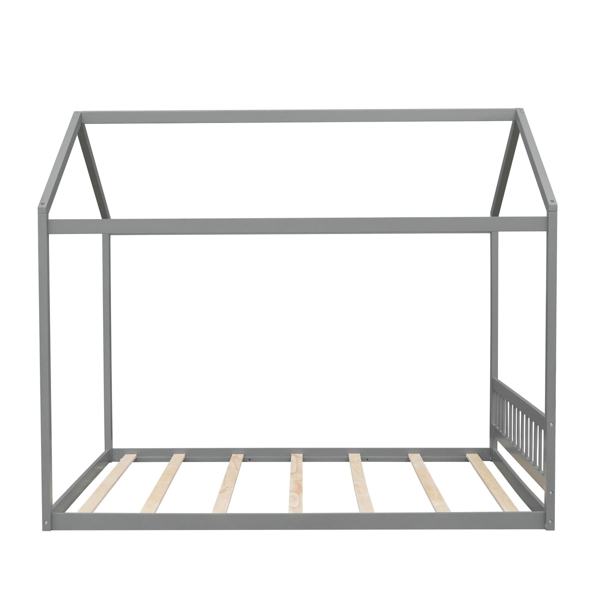 Wooden House Bed With Headboard canopy bed frame in gray with corner posts and wooden slats on Tampa Home & Garden Store