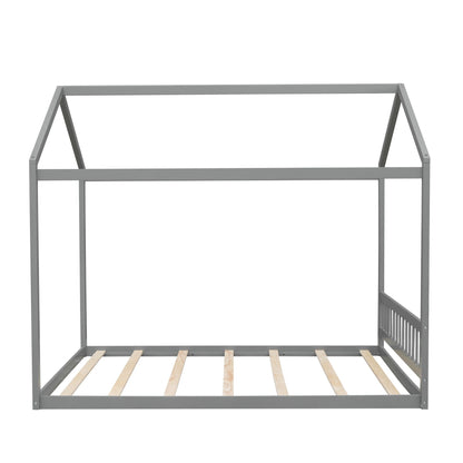 Wooden House Bed With Headboard canopy bed frame in gray with corner posts and wooden slats on Tampa Home & Garden Store