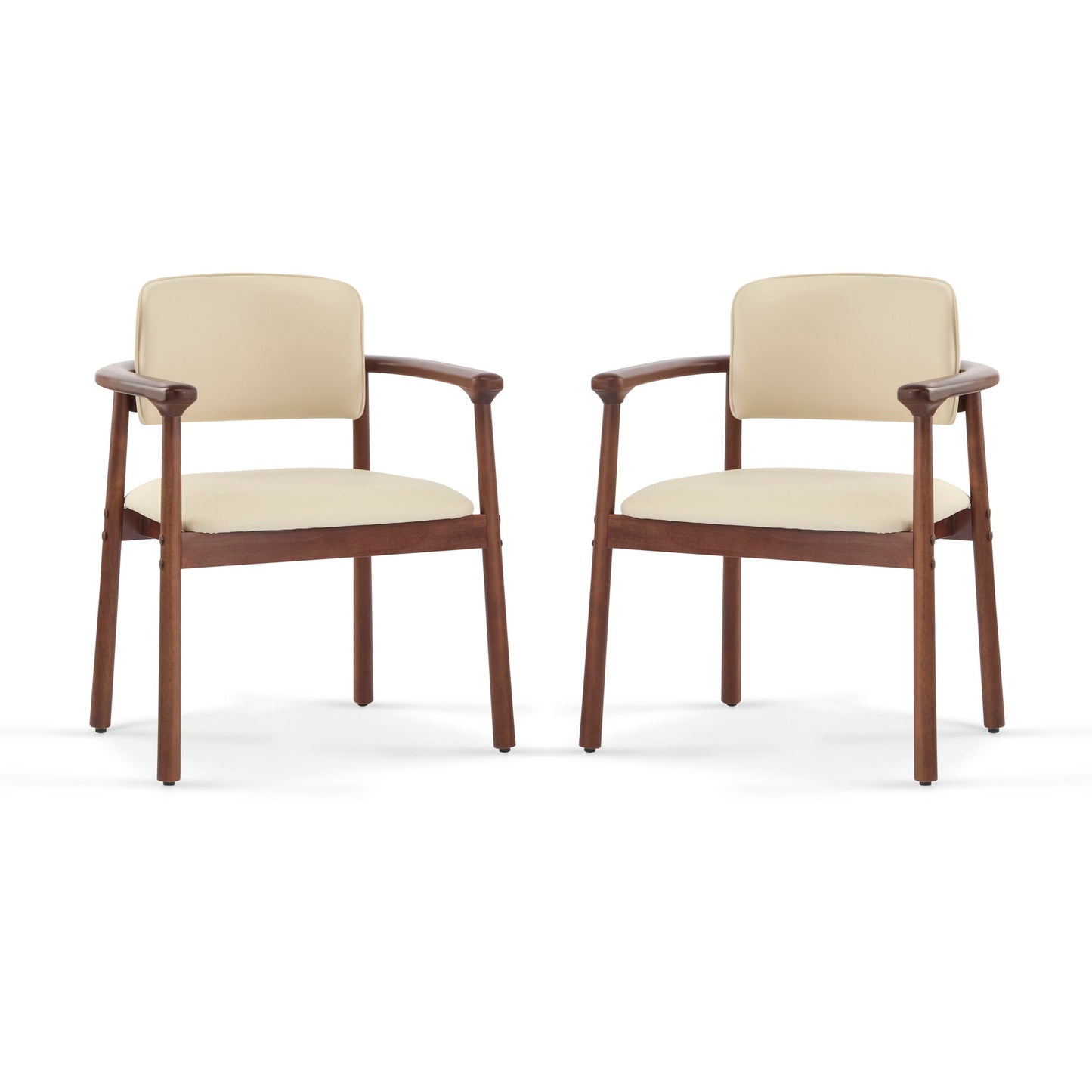Beige Dining Room Chairs and Dark Walnut Frame