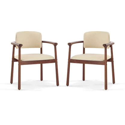 Beige Dining Room Chairs and Dark Walnut Frame