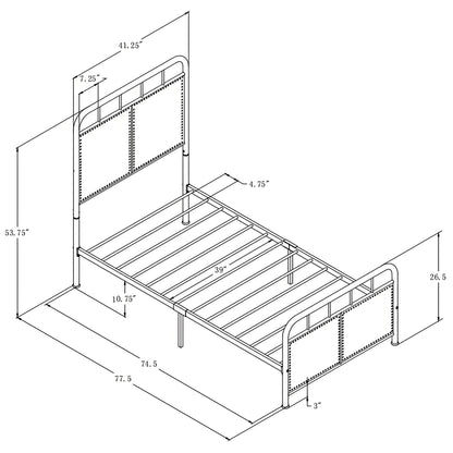Twin upholstered platform bed frame with metal rails and fabric headboard footboard HouseOfZazla on Tampa Home & Garden Store