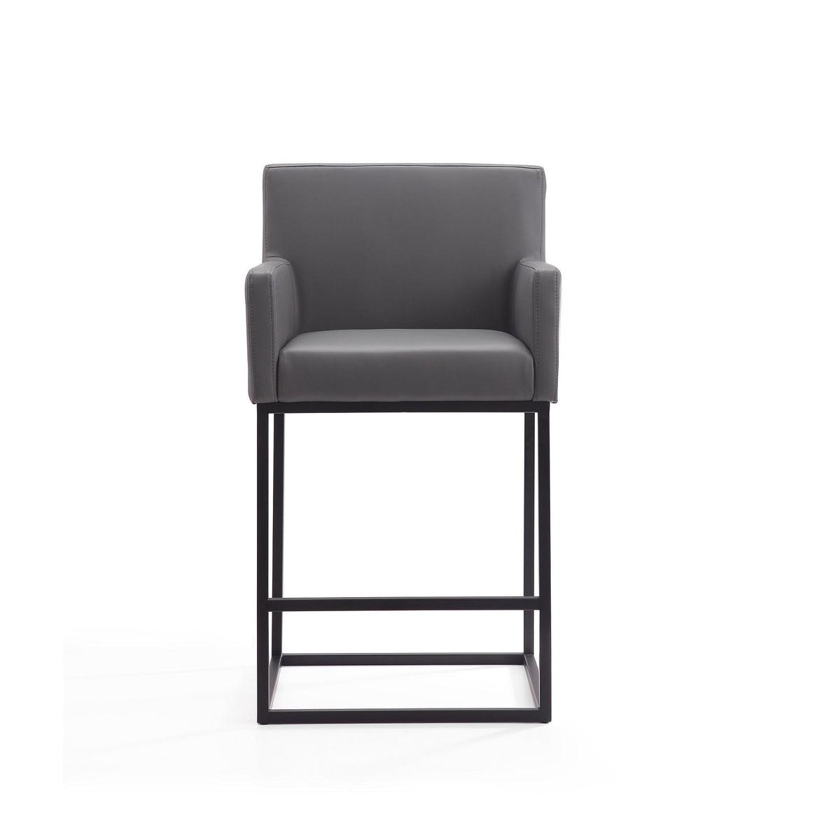 Ambassador counter-height stool with square frame and armrests in dark gray faux leather on Tampa Home & Garden Store