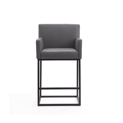 Ambassador counter-height stool with square frame and armrests in dark gray faux leather on Tampa Home & Garden Store