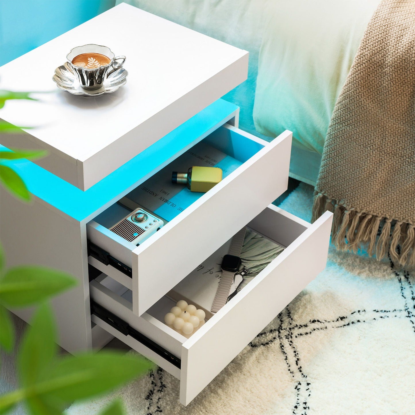 Modern Led Bedside Table Cabinet with Lights