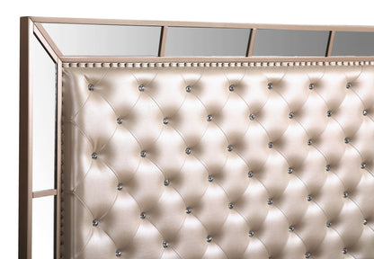 HouseOfZazla bed with champagne tufted upholstery and crystal buttons, mirrored top panels on Tampa Home & Garden Store