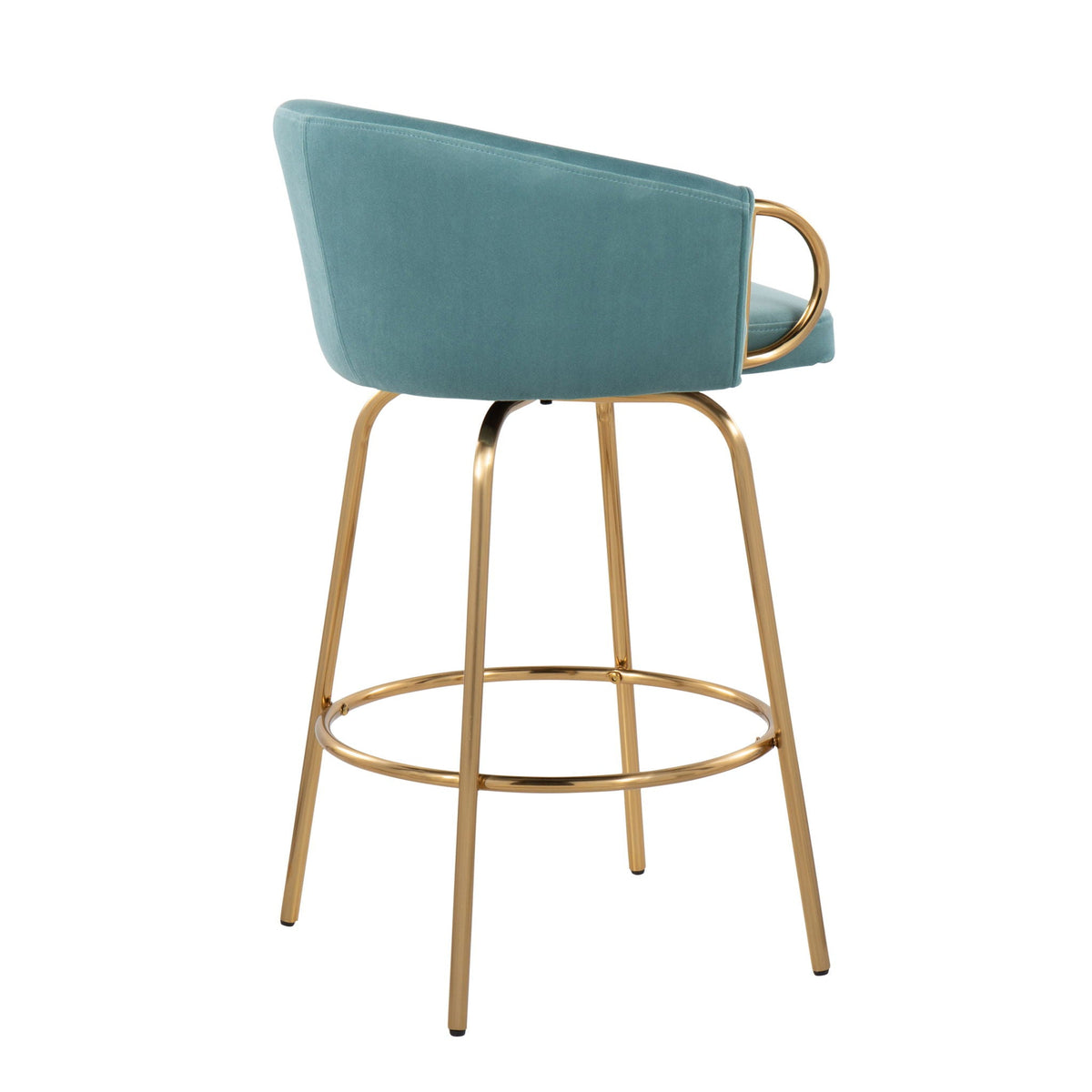 Claire Contemporary Counter Stool Set of 2, teal upholstery, swivel with gold ring legs on Tampa Home & Garden Store