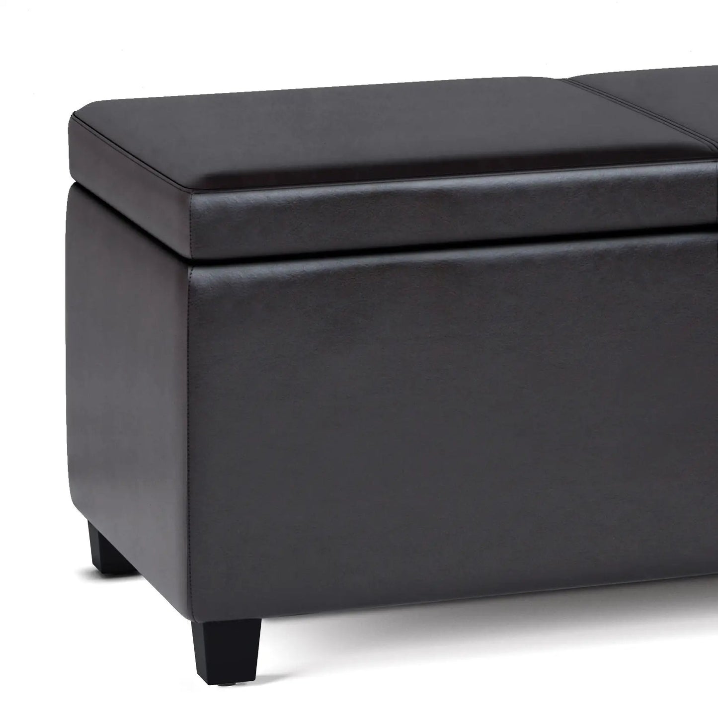 Avalon storage ottoman bench in charcoal faux leather with seam on Tampa Home & Garden Store