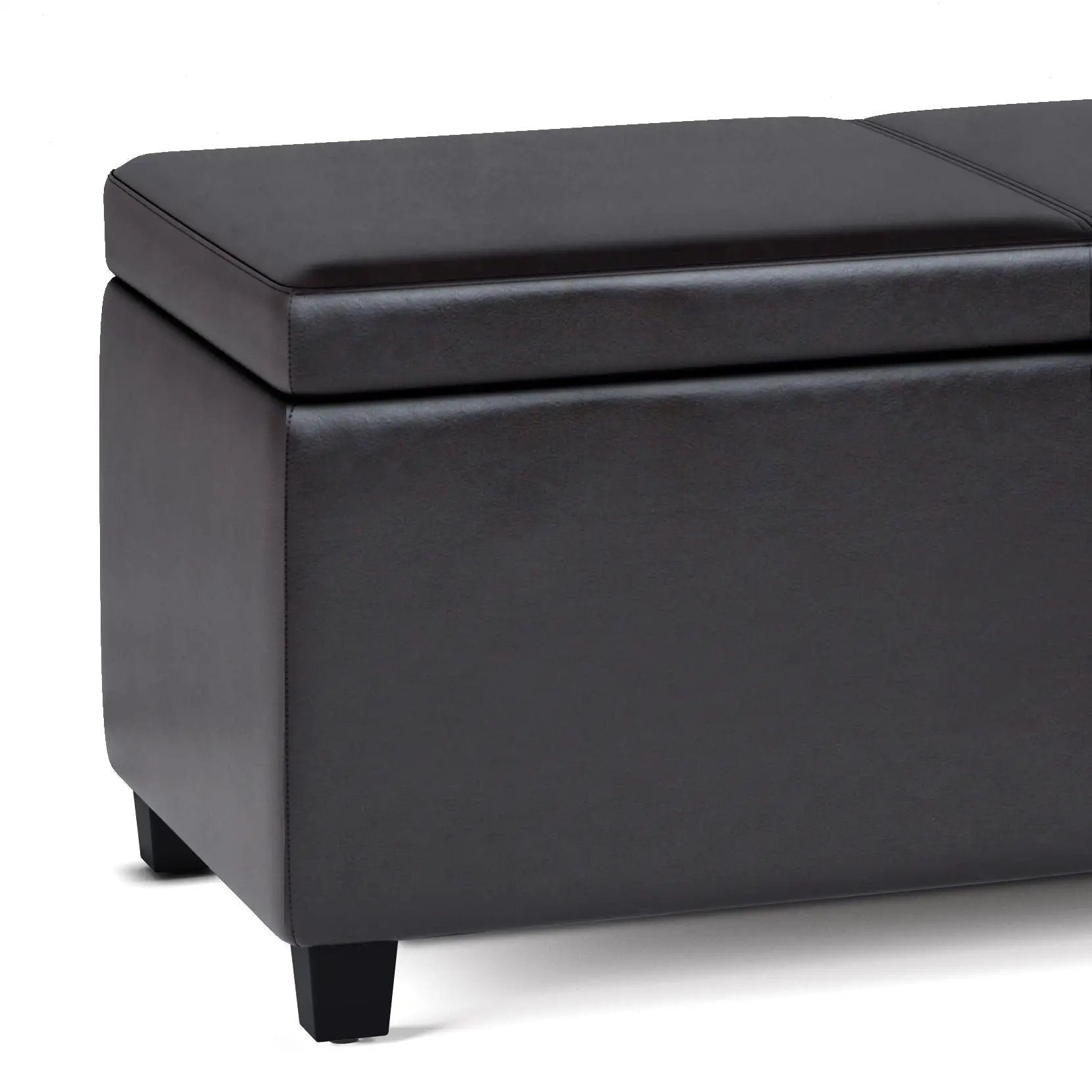 Avalon storage ottoman bench in charcoal faux leather with seam on Tampa Home & Garden Store