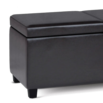 Avalon storage ottoman bench in charcoal faux leather with seam on Tampa Home & Garden Store