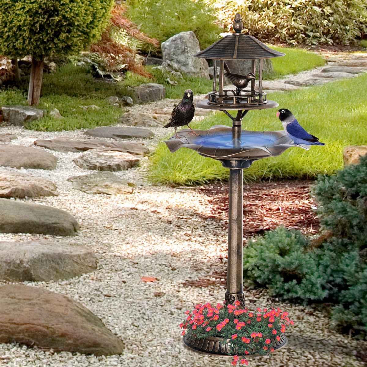 Outsunny 3-in-1 garden bird bath with pedestal, bowl and planter in bronze finish on Tampa Home & Garden Store