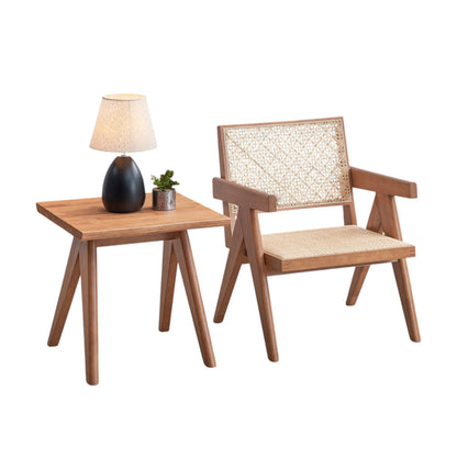 Armchair and end table 2-piece set in natural wood with cane-backed chair on Tampa Home & Garden Store