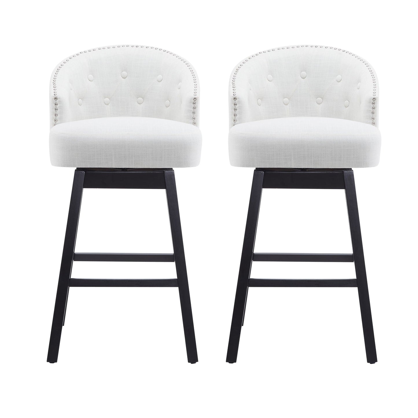 360 Rotation Swivel Counter Stools set of 2 white tufted with nailhead trim and black legs on Tampa Home & Garden Store