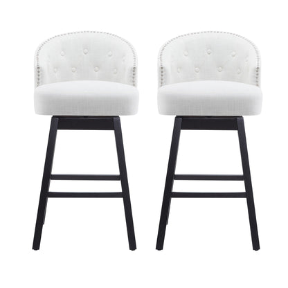 360 Rotation Swivel Counter Stools set of 2 white tufted with nailhead trim and black legs on Tampa Home & Garden Store