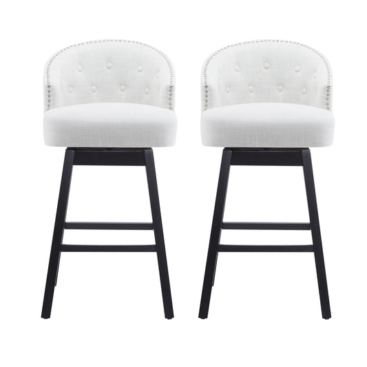 360 Rotation Swivel Counter Stools set of 2 white tufted with nailhead trim and black legs on Tampa Home & Garden Store