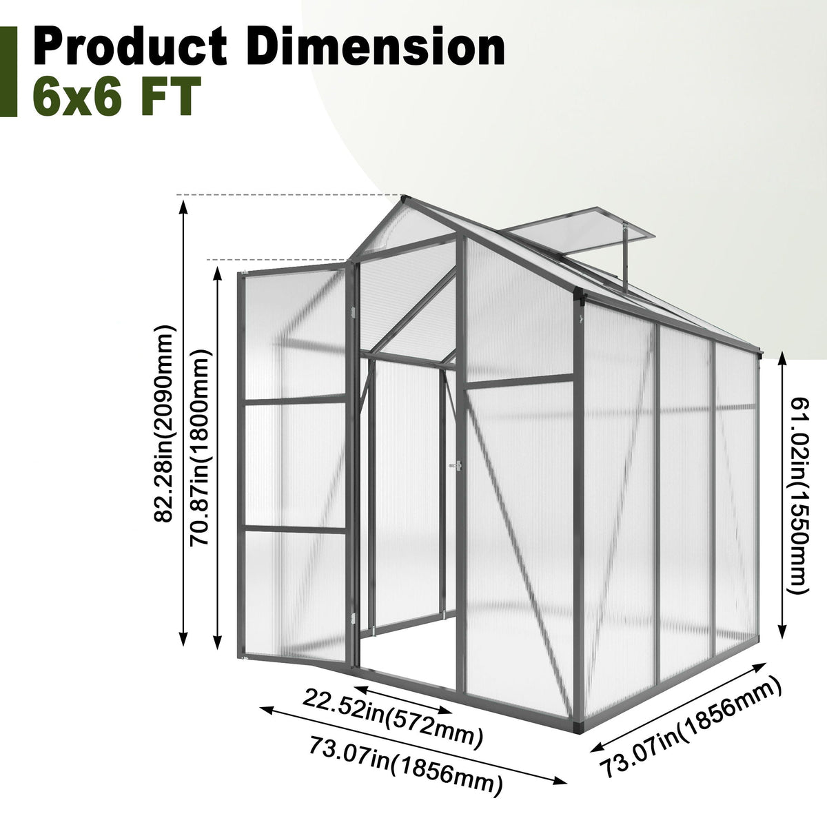 Windproof greenhouse with raised base, polycarbonate panels, black frame HouseOfZazla on Tampa Home & Garden Store