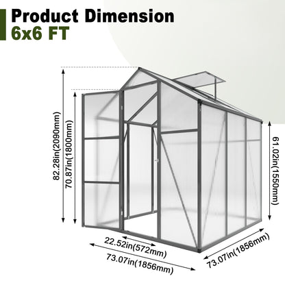 Windproof greenhouse with raised base, polycarbonate panels, black frame HouseOfZazla on Tampa Home & Garden Store
