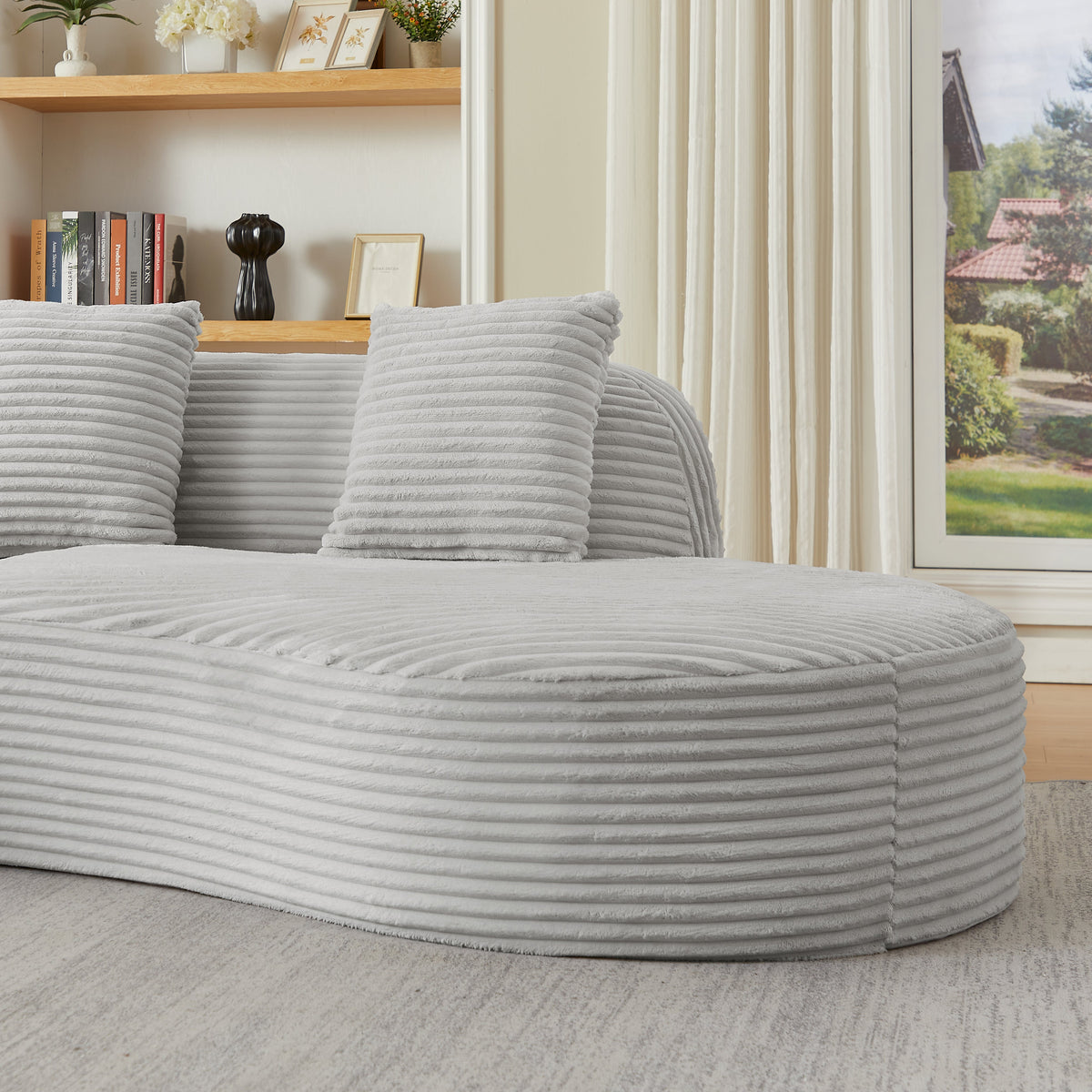 Contemporary Corduroy Curved Sectional Sofa by HouseOfZazla, light gray upholstery on Tampa Home & Garden Store