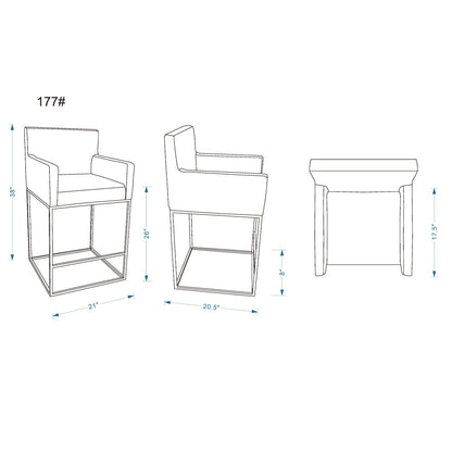 Ambassador Counter Stool with square frame and armrests, dark gray or beige upholstery on Tampa Home & Garden Store