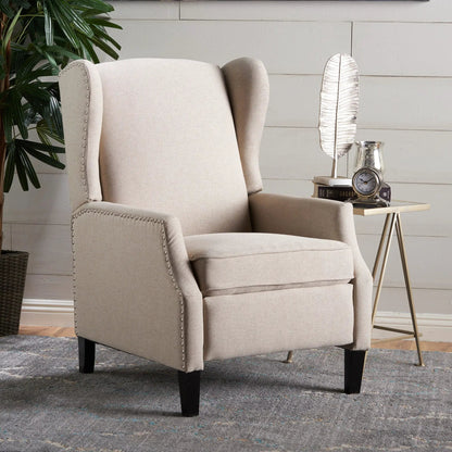 Westeros wing back fabric upholstered recliner beige with nailhead trim Unique Piece Furniture on Tampa Home & Garden Store