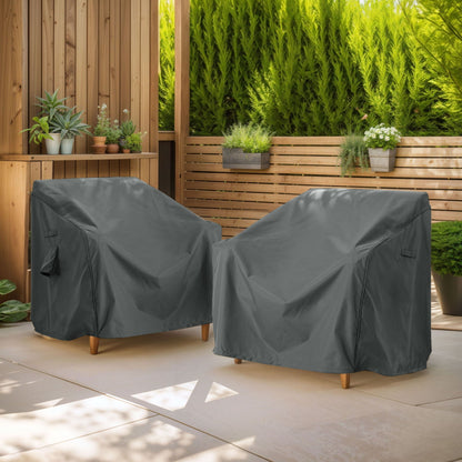 Shield Outdoor Patio Club Chair Cover by HouseOfZazla, dark gray waterproof fabric pair on Tampa Home & Garden Store