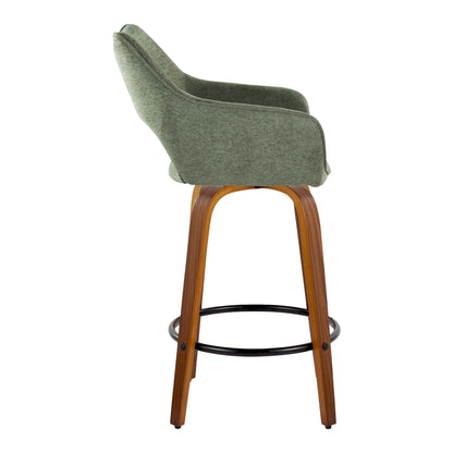 Counter stools set of 2 in green upholstery with curved backs and wood legs on Tampa Home & Garden Store