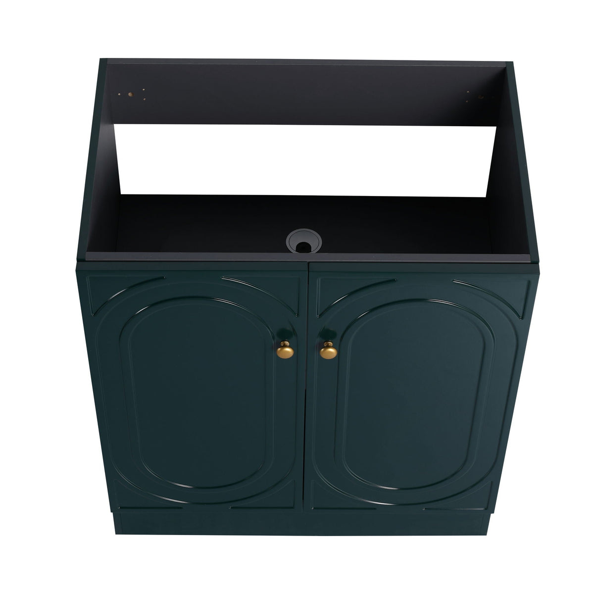 Freestanding bathroom vanity HouseOfZazla, dark green cabinet with brass knobs, soft close on Tampa Home & Garden Store