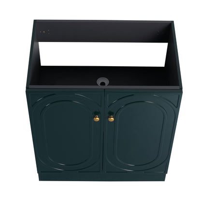 Freestanding bathroom vanity HouseOfZazla, dark green cabinet with brass knobs, soft close on Tampa Home & Garden Store