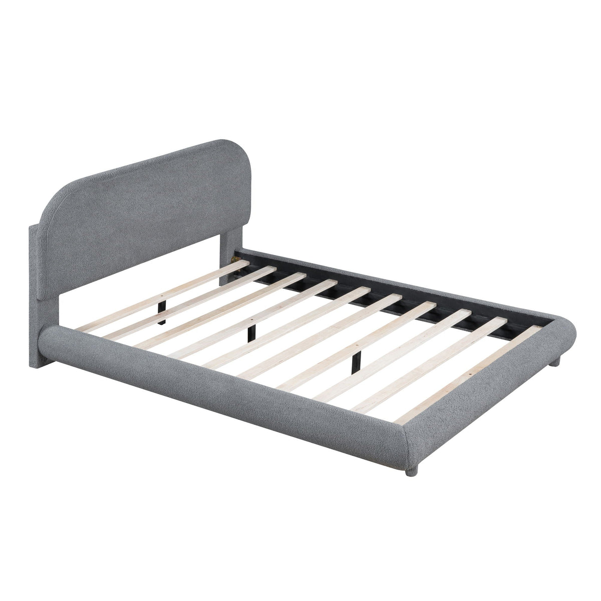 HouseOfZazla gray upholstered platform bed with thick solid frame and curved headboard on Tampa Home & Garden Store