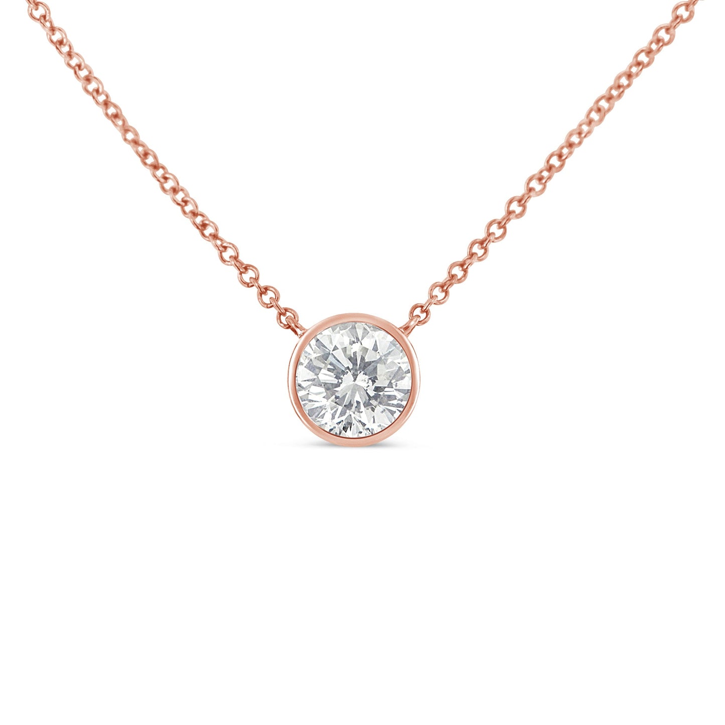 Rose gold bezel-set round diamond pendant necklace on chain on Tampa Home & Garden Store