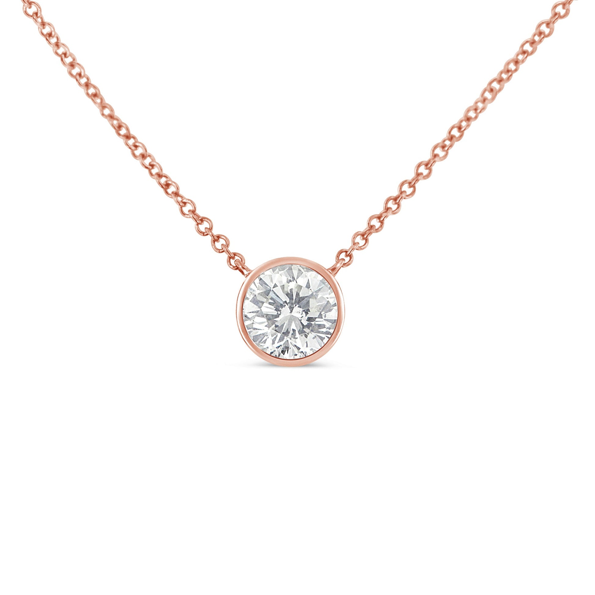 Rose gold bezel-set round diamond pendant necklace on chain on Tampa Home & Garden Store