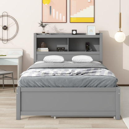 Gray full-size platform bed with trundle, drawers, and built-in shelves by HouseOfZazla on Tampa Home & Garden Store