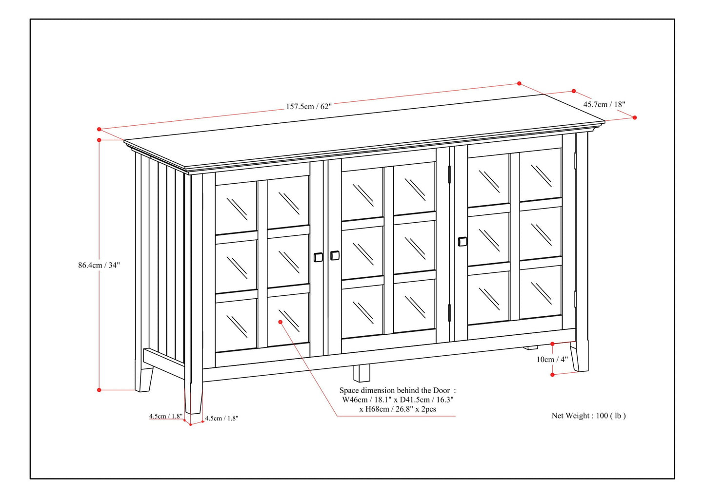 Acadian wide storage cabinet handcrafted with glass-front doors HouseOfZazla on Tampa Home & Garden Store