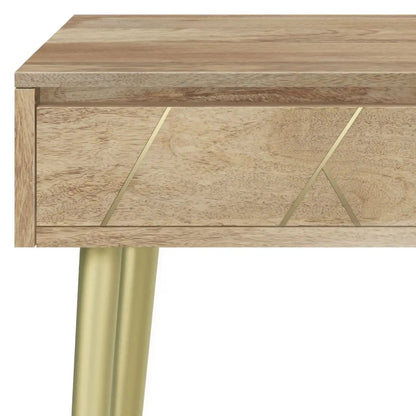 Jager console table natural wood finish with brass X-accent front and gold legs on Tampa Home & Garden Store