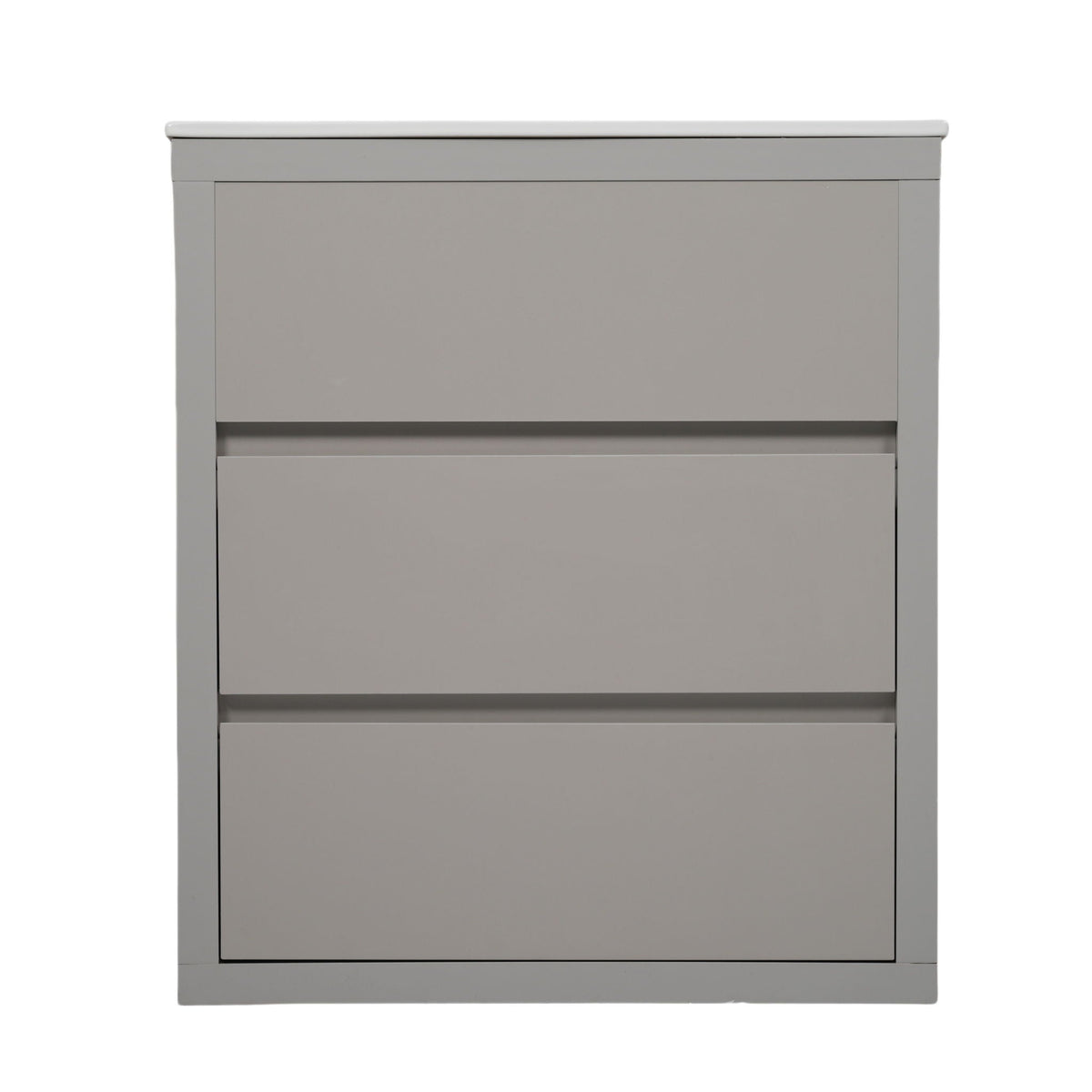 Freestanding bathroom vanity gray cabinet with white countertop and 2 full-extension drawers on Tampa Home & Garden Store