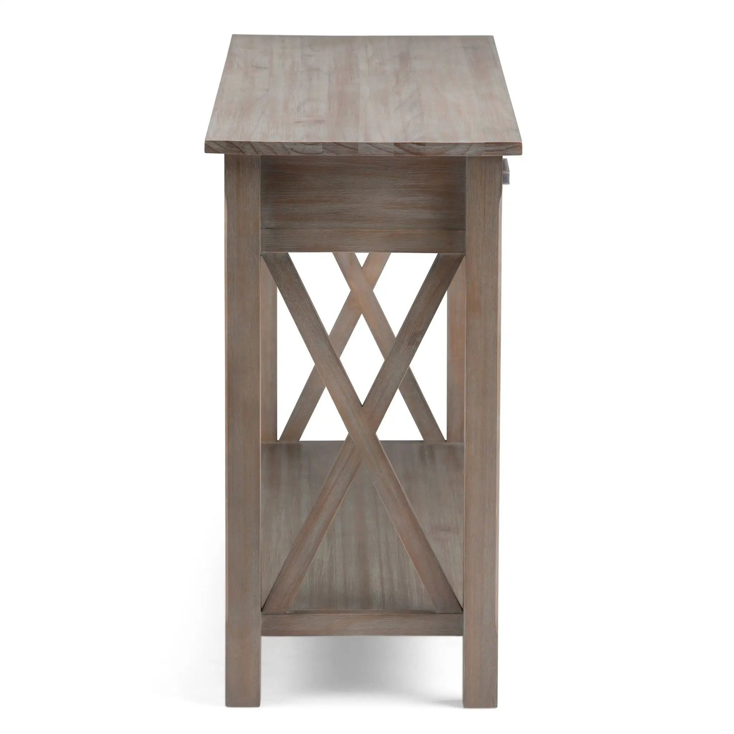 Kitchener Handcrafted Console Table with brown wood finish, square top, and crisscross trestle legs on Tampa Home & Garden Store