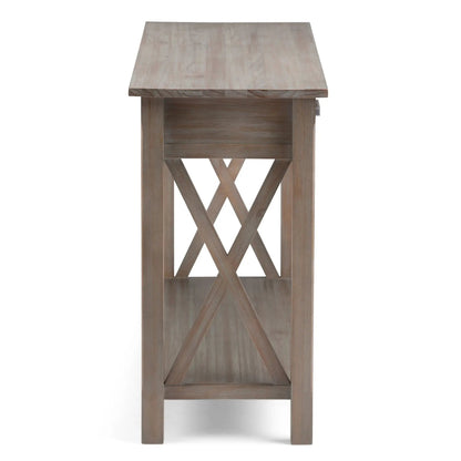 Kitchener Handcrafted Console Table with brown wood finish, square top, and crisscross trestle legs on Tampa Home & Garden Store