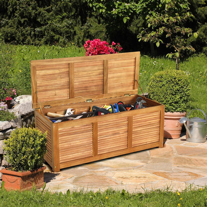 46 Gallon Acacia Wood Storage Bench Box for Patio Garden Deck - Tampa Home & Garden Store