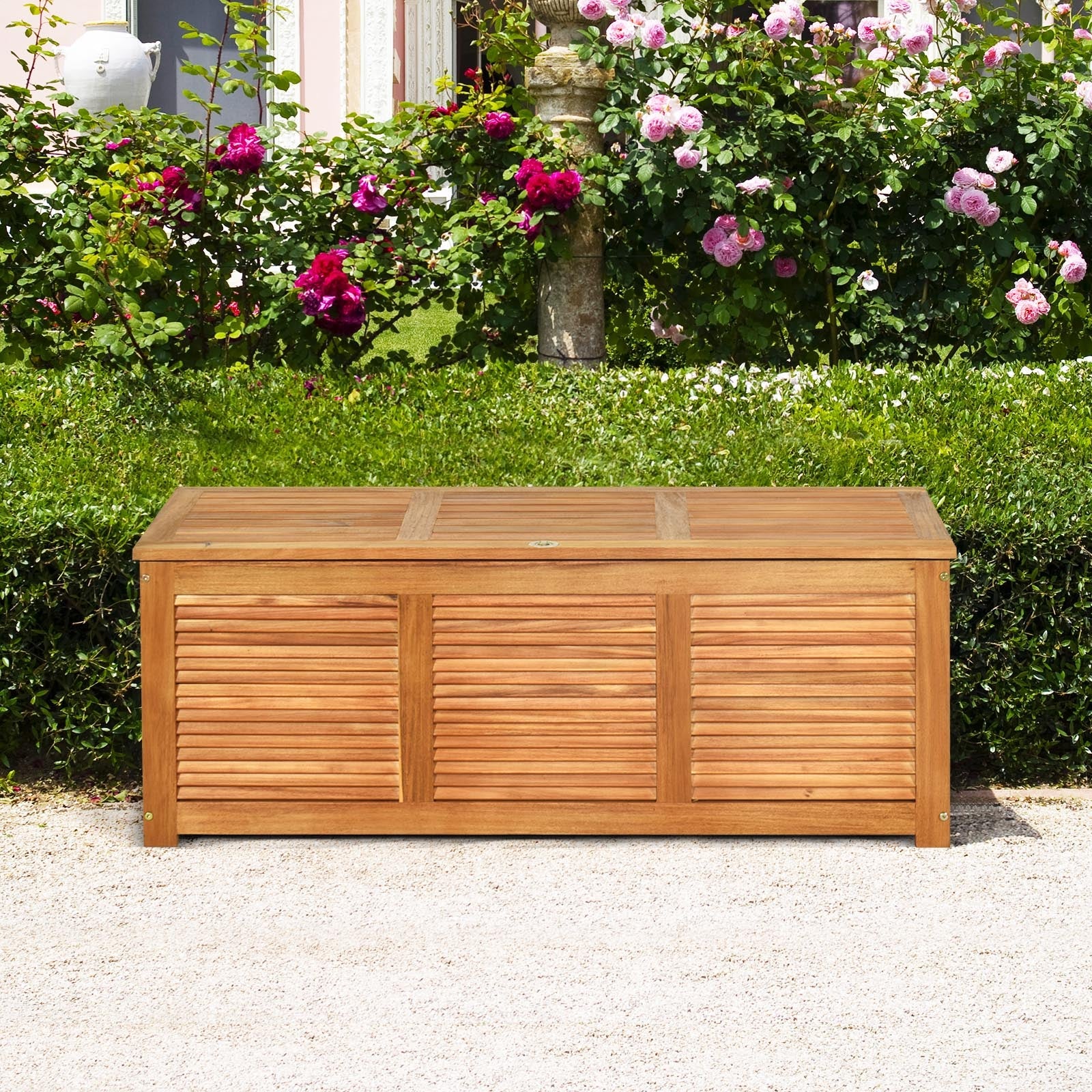 46 Gallon Acacia Wood Storage Bench Box for Patio Garden Deck - Tampa Home & Garden Store