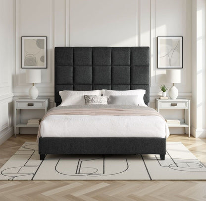 Square Upholstered Headboard and Platform Bed
