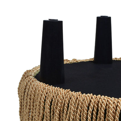 Yolanda round upholstered ottoman in black with gold rope fringe Unique Piece Furniture on Tampa Home & Garden Store