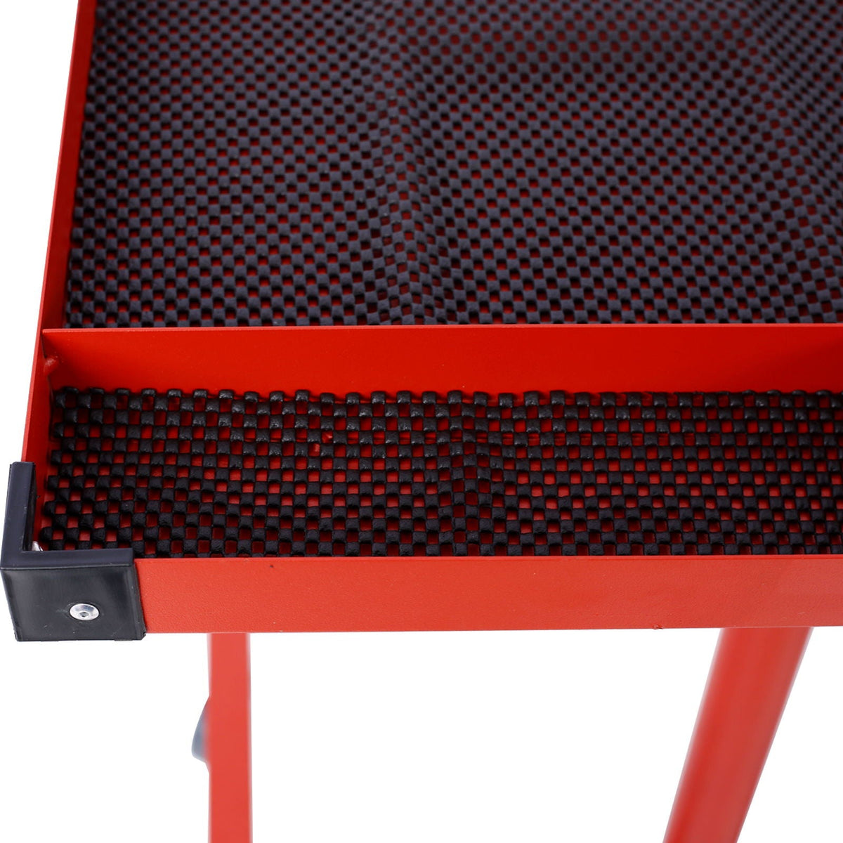 Adjustable Tear Down Work Table red metal frame with foam top power station on Tampa Home & Garden Store