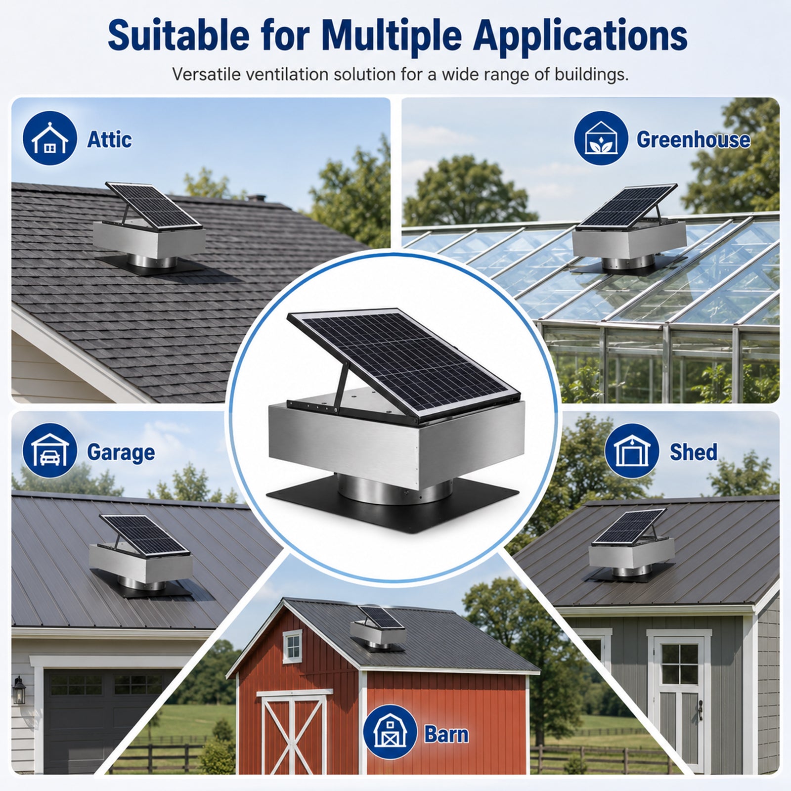 12in stainless steel solar roof vent fan with 40W tilt panel on Tampa Home & Garden Store