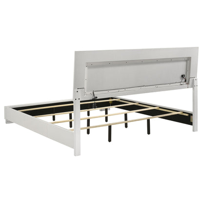 Strick & Bolton high gloss panel bed with LED lights white finish back-view with slat frame on Tampa Home & Garden Store